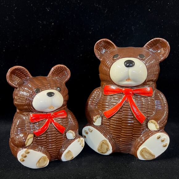 VTG Coin Bank Otagiri Ceramic Teddy Bear Set 2 Mama & Baby 6" & 4.5" Japan MOC - Picture 1 of 7